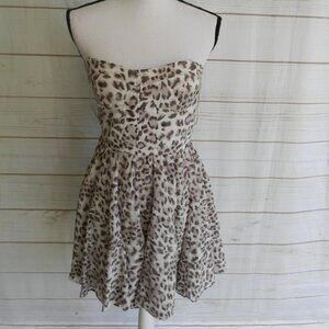 GREYLIN ANTHROPOLOGIE ANIMAL PRINT 100% SILK DRESS SZ S GRAY/TAN SEMI FORMAL